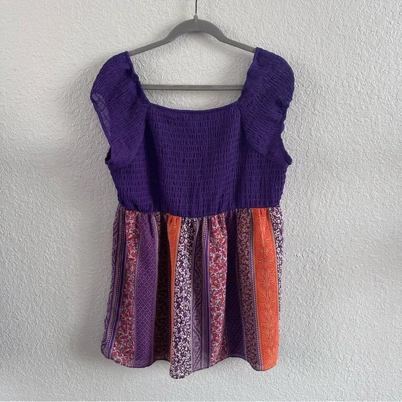 Lane Bryant Smocked Babydoll Top Purple Boho Patchwork | Size 14/16 | NWT - Picture 6 of 12
